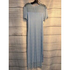 NWT French Connection Light Blue Sheer Pleated Midi Dress Size XS